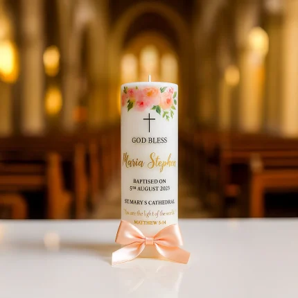 Personalised Christening Candle with Baby’s Name & Verse – Elegant Keepsake